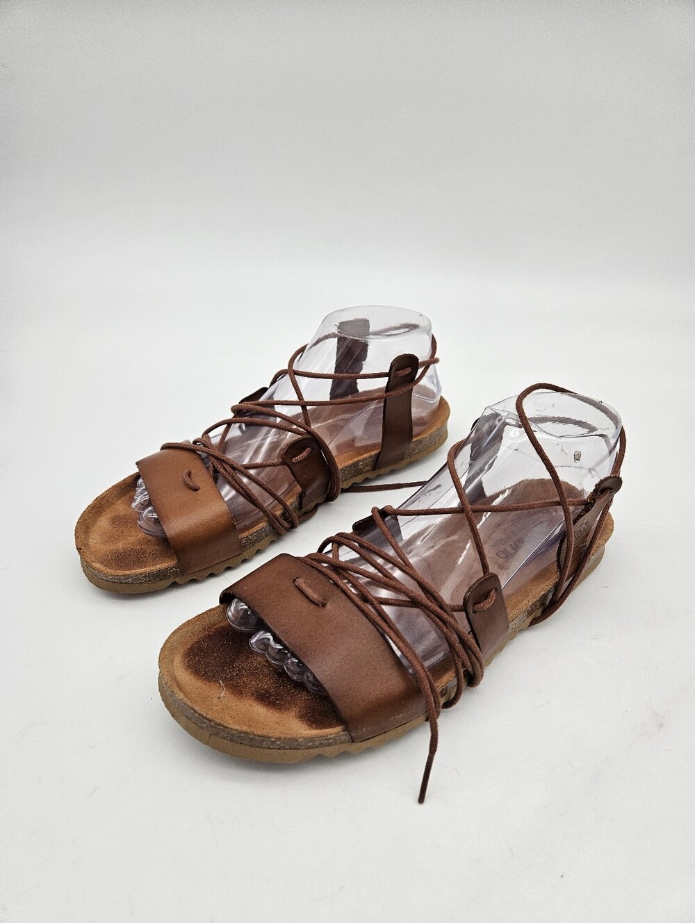 Yokono Women's brown Leather Gladiator Bohemian Wrap Around ankle Sandals Sz 9